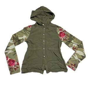Wonder Nation - Girls Floral Button Down Hooded Shirt Sz. 10/12